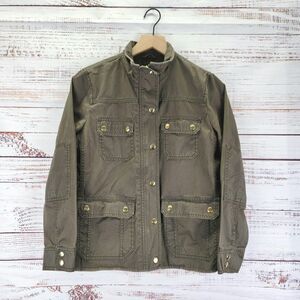 J Crew Downtown Resin Coated Field Jacket Womens PM Waxed Cotton Mossy Brown